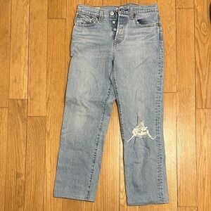 Levi's Light Blue Distressed Mid Rise Straight Jeans